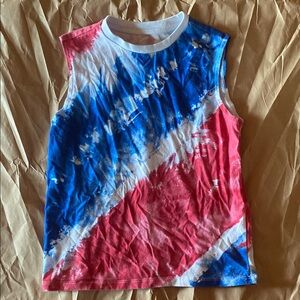 Red and Blue Tie-Dye Sleeveless Top